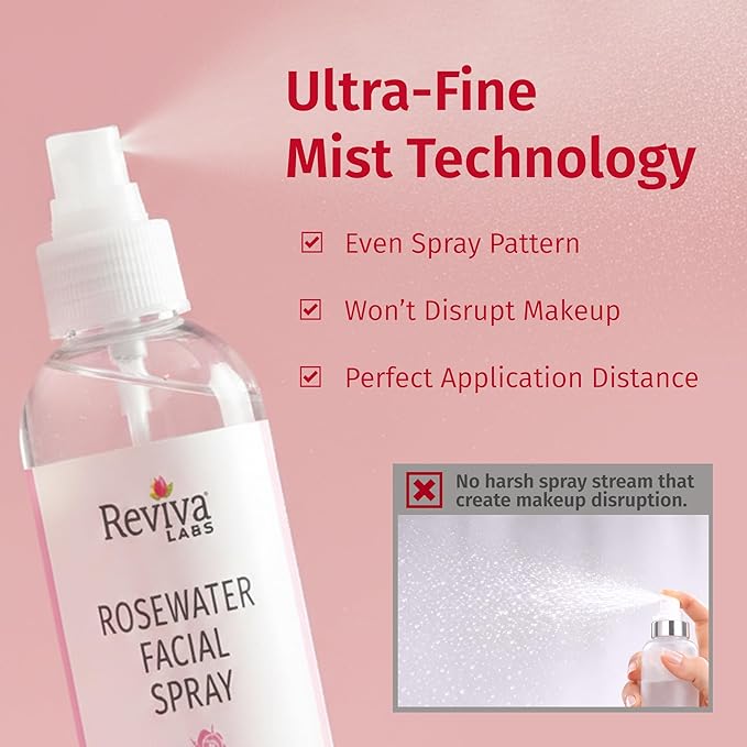 Reviva Labs Rosewater Facial Spray with Soothing Aloe, Herbs & Hyaluronic Acid - Hydrating Rose Water Spray for Face Agua de Rosas para La Cara - Face Mist Toner for All Skin Types, 8 Fl Oz (3 Pack)