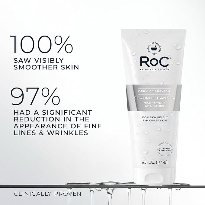 RoC Retinol Correxion Deep Wrinkle Serum Facial Cleanser with Niacinamide for Anti-Aging & Fine Lines, Makeup Remover, Ophthalmologist Tested Skin Care, 6 oz