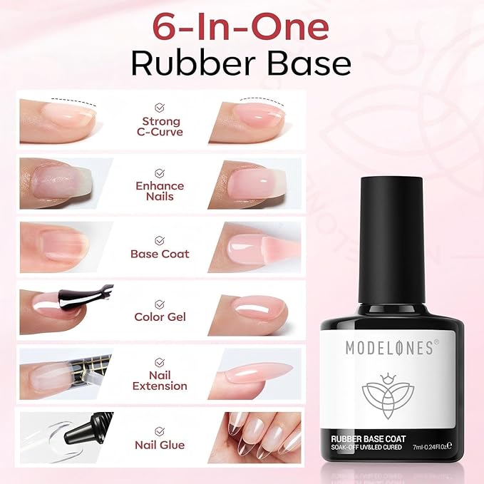 modelones Builder Rubber Gel Base Coat for Nails, Nude Glitter Rubber Base Gel Nail Polish for Strengthen Apex Building Extension Protect Weak Nails Long Last U V Manicure Gift for Women