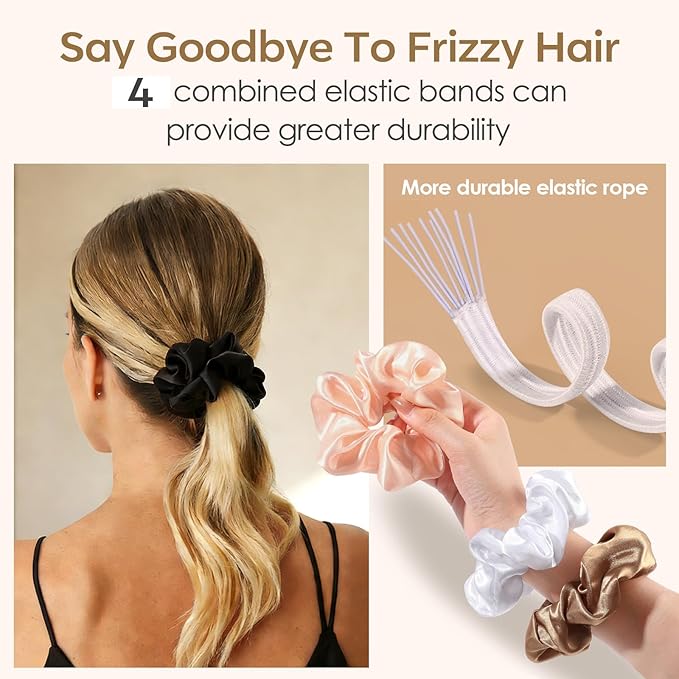 Satin Scrunchies for Women,Silk Hair Ties Fashion Soft Ties and Bands,Elastic Ponytail Holders No Damage Hair Accessories Thick Hair Styling for Girls - 20 Pcs Dark Color