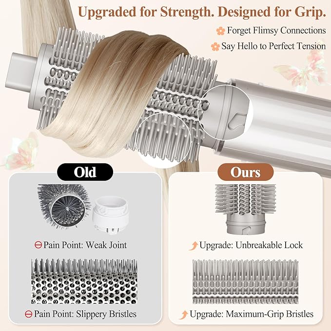 Upgraded Round Volumizing Brush for Shark Flex Style Attachment, Round Brush Compatible with Shark Flexstyle for Smooth Styling Adds Volume Curls(1.5in barrel, 2.6in with Bristles)
