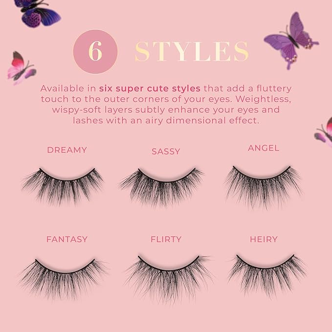 Lilly Lashes Butterfl'eyes Faux Mink Lashes, Half Lashes Natural Look & Feel, False & Reusable Eyelashes 20x, No Trimming + Easy to Apply, Round Style, Lash Glue not Included, 13mm (Fantasy)