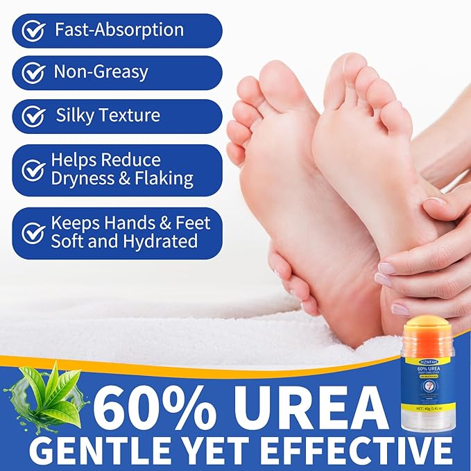 60% Urea Foot Cream Stick with Salicylic Acid 2%, Moisturizing Callus Remover for Dry Cracked Heels, Exfoliating Foot Balm for Thick and Rough Skin Care