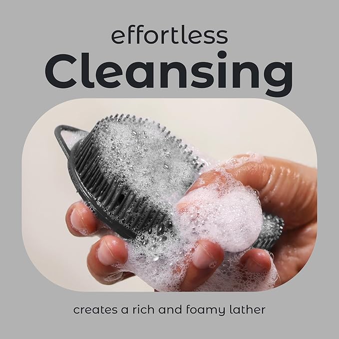 MainBasics Silicone Body Scrubber Dual-Sided Shower Loofah and Exfoliator (Black, Exfoliate)