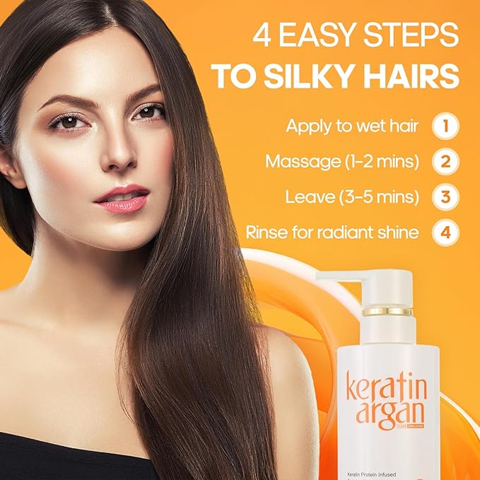 Keratin Argan Damage Repair Smoothing Hair Conditioner 16.9 Fl Oz, Anti-Hair loss, Color Protection, Anti-Thinning Conditioner, Sulfate and Paraben-Free, For All Hair Types, 500ml