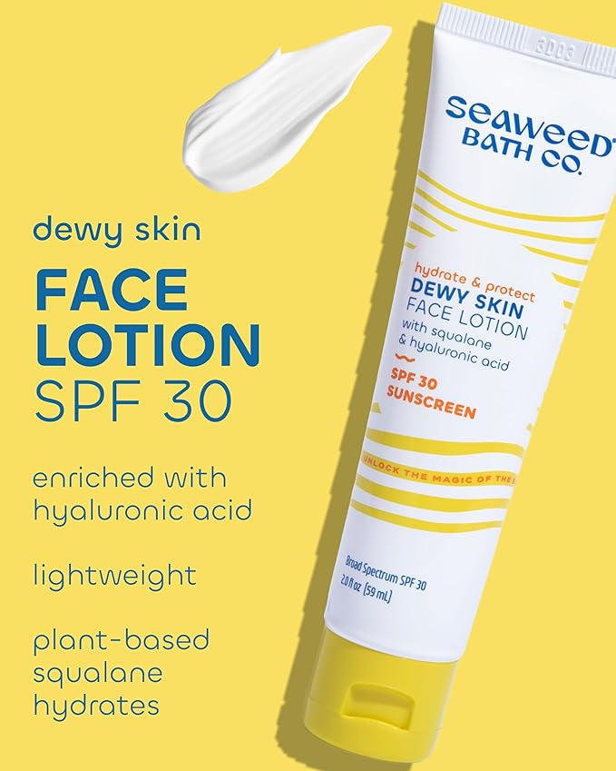 Seaweed Bath Co. Hydrate & Protect Dewy Skin Face Lotion SPF 30 - Broad Spectrum Zinc Oxide Lightweight Facial Sunscreen - Daily Moisturizer with Seaweed, Hyaluronic Acid & Squalane, 2 oz