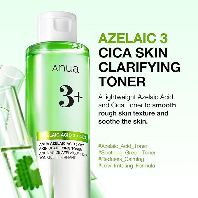 Anua Azelaic Acid 3 CICA Clarifying Toner, Soothing & Clear Care, with Salicylic & Azelaic Acid, Sebum & Spot Care, Suitable for Sensitive Skin, Korean Skincare, 8.45 fl.oz