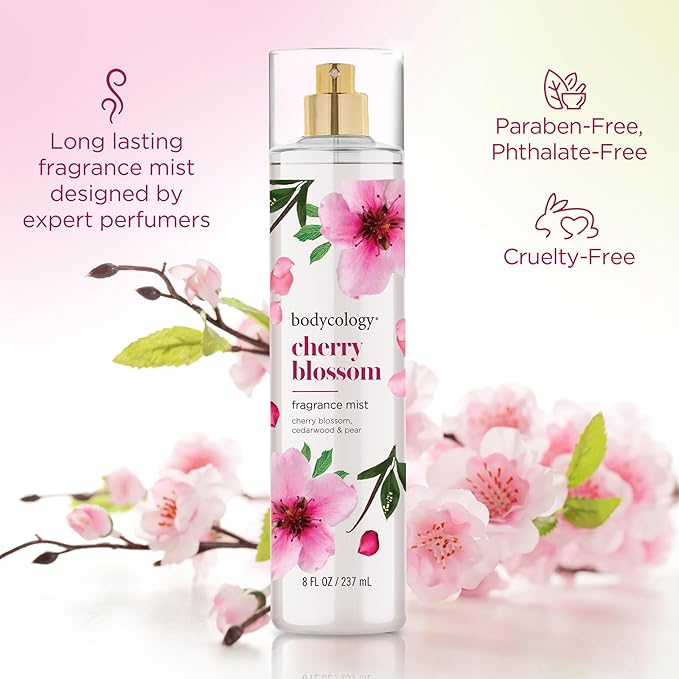 Bodycology Long-Lasting Fragrance Body Mist, Cherry Blossom, 8 fl oz (Pack of 2)