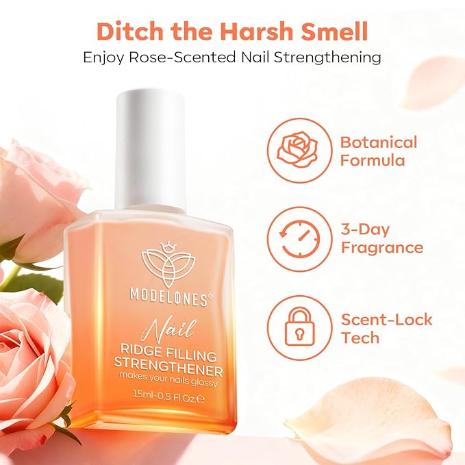 modelones Nail Strengthener and Growth, Nude Apricot Nail Polish No Harsh Smell Repair for Damaged Thin Nails Hardener Extra Strong Treatment for Women Nail Care Natural Ridge Filler Concealer 15 ML