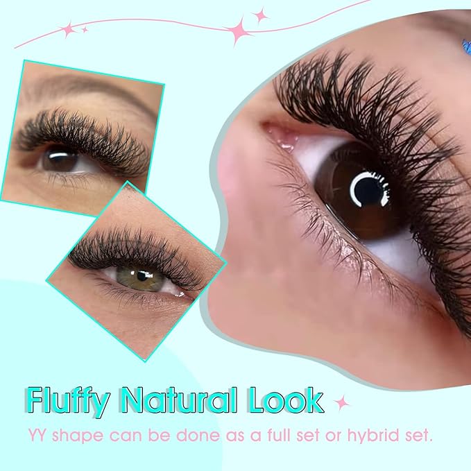 VAVALASH Y Lash Extensions C Curl 0.05mm 10mm Tray Easy Premade Volume 2D Fans Eyelash Extension YY Type Natural Volume Lashes Extension Soft Matte Black Lashes (YY-0.05-C-10mm)