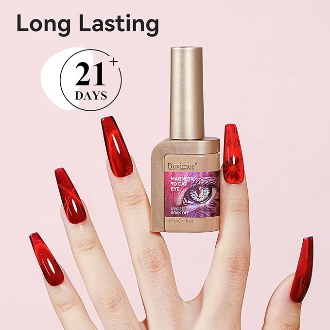 Cat Eye Gel Nail Polish, Red Glitter Magnetic Gel Polish UV Glitter Holographic, Cateye Gel Polish With Magnet Shimmer Manicure Salon DIY Home, 12ML