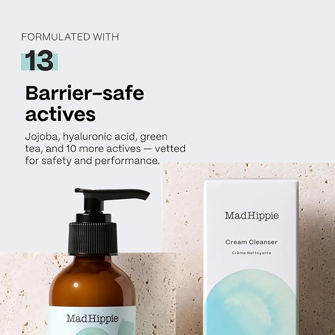 Mad Hippie Cream Cleanser 2-Pack – Gentle Formula with Hyaluronic Acid, Jojoba Oil & Green Tea, Skin Barrier Protection, 4 Oz Ea