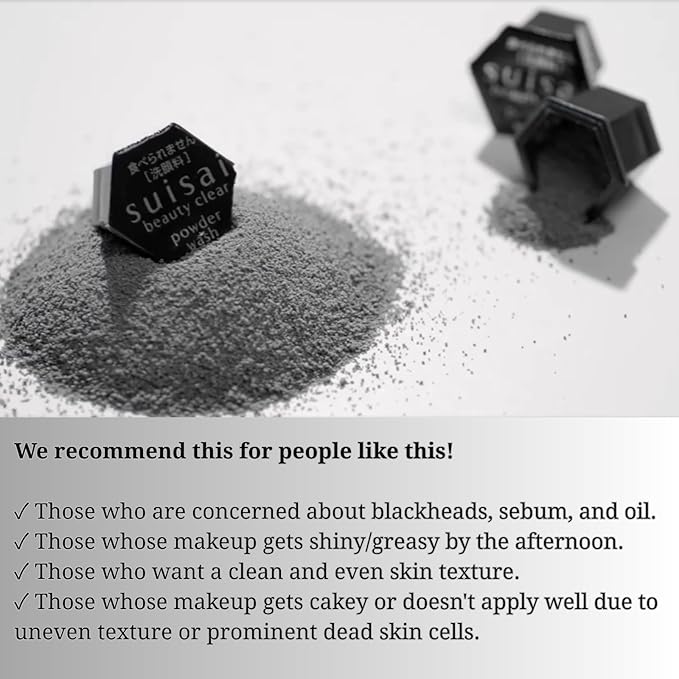 Japanese Powder Face Wash 0.4g 15pcs x 2pack -Black Charcoal - Exfoliating Powder Enzyme Cleanser for Smooth, Radiant Look - Travel-Friendly, Gentle Exfoliant for Oily Skin - Black