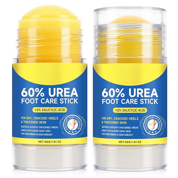 Foot Care Stick with 60% Urea 2% Salicylic Acid Aloe Vera coconut tea tree oil, Foot Callus Dead Hard Skin Remover Moisturizer for Rough Dry Cracked Feet, Knees, Elbows, Hands Repair Stick 2pcs