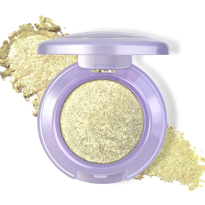 HOSAILY Holographic Champagne Gold Glitter Eyeshadow, Multichrome Shimmer Color Shifting Single Eyeshadow, Chameleon Metallic Iridescent Eye Shadow Palette Bouncy Texture Fairy Highlighter Makeup #4