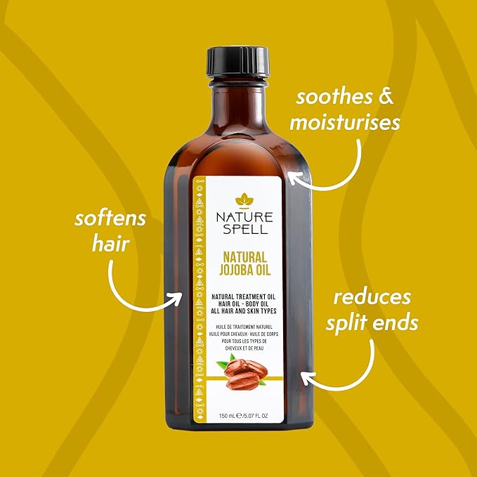 Nature Spell Jojoba Oil, Pre-Diluted Hair Growth Oil, Supports Dry & Damaged Strands, Moisturises Follicles, Adds Shine & Resilience to Tresses, For All Hair Types, Vegan, 5.07 Fl Oz