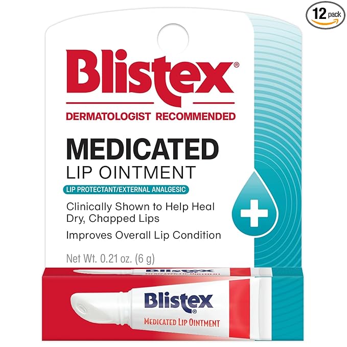 Blistex Medicated Lip Ointment, 0.21 Ounce Tube, Pack of 12 – Relieves Cold Sores & Helps Heal Dry Chapped Lips, Pain Relief from Lip Sores & Blisters, Healing Ointment