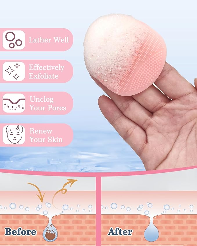 Manmihealth Rabbit-Shaped Silicone Foot Brush Mat for Shower with Non-Slip Suction Cups, Silicone Back Scrubber with Long-Handle, Shower Face Body Scrubber, Scalp Massager, Bath Sponge Net Set (Pink)