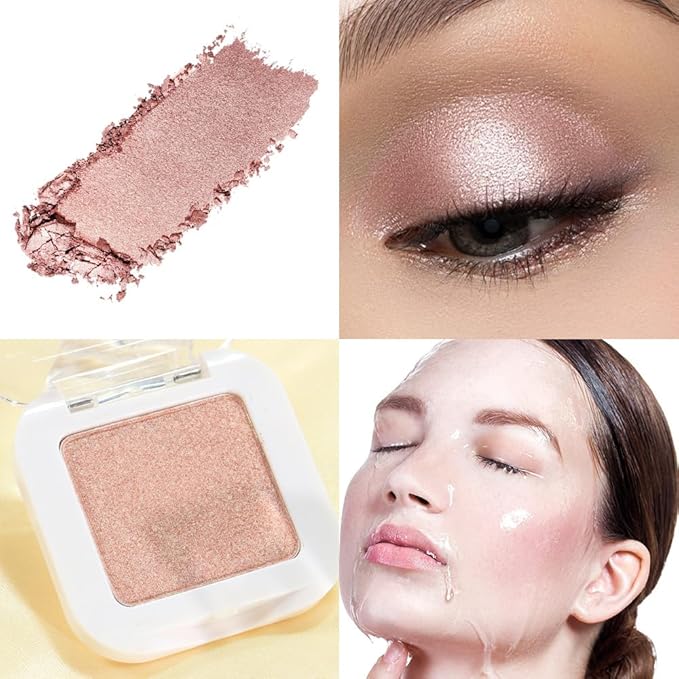 Dusty Pink Champagne Single Eyeshadow Palette, Rose Gold Ice Pink Nude Glitter Cream Eye Shadow Palette Makeup for Older Women, Brightener High Pigment Long Lasting Monochrome Mini Eyeshadow