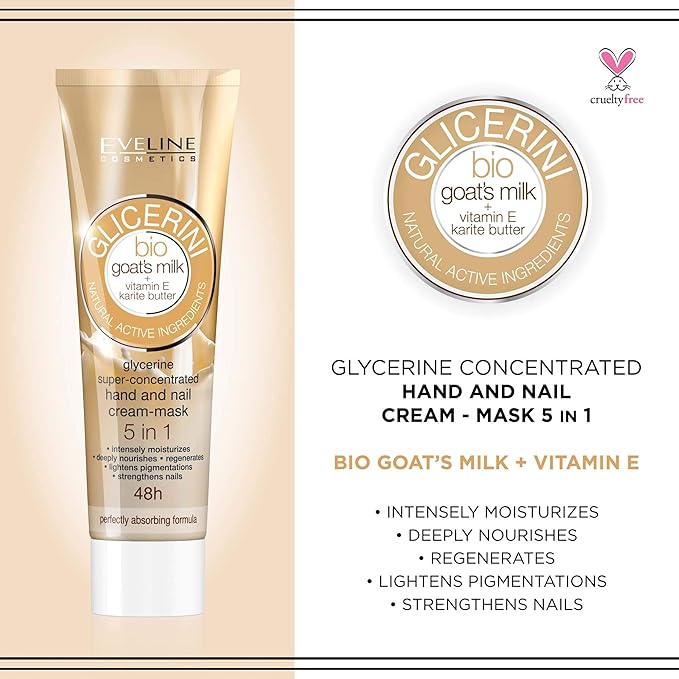 Eveline Glycerine 5 In 1 Bio Goat's Milk + Vitamin E & Karite Butter Super-Concentrated Hand/Nail Cream Mask