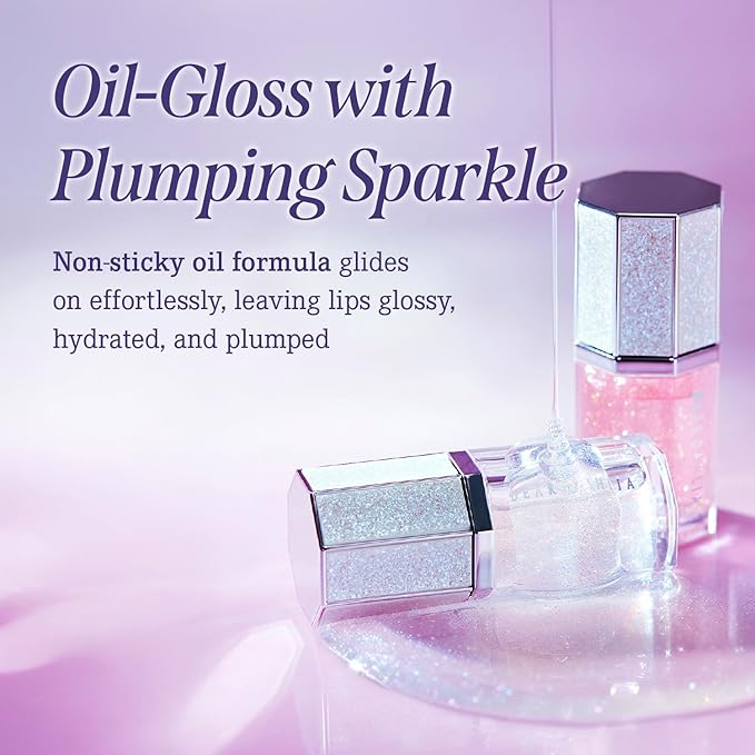 DEAR DAHLIA Paradise Sparkle Lip Glaze (Frost) - High-Shine Vegan Lip Gloss for Lightweight with Glitter & Shimmer Finish, Cooling Lip Plumper, Non-Sricky Oil & Hydrating Finish. 0.19 fl oz.