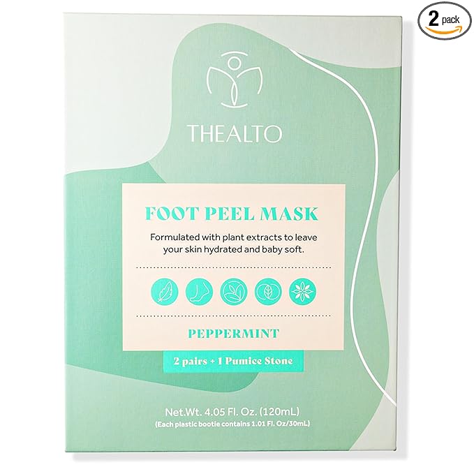 Foot Peel Mask with Pumice Stone, 2 Pack - For Dry, Cracked and Calloused Feet-Peppermint Scent - With Plant Extract for Baby Soft Feet - Home Spa Treatment