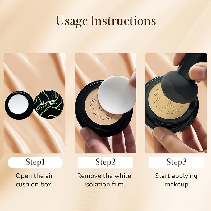 Mushroom Head Air Cushion CC Cream - BB Cream Face Makeup Foundation for Mature Skin Moisturizing Concealer Brighten Long-Lasting, Even Skin Tone for All Skin Types (3PCS Natural (Gift Set))