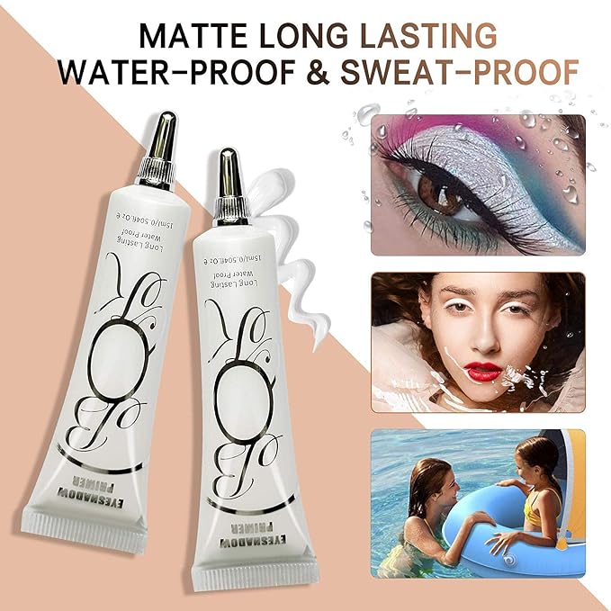LOKFAR 2 Pack Matte Eyeshadow Primer for Oily Lids White Eyeshadow No Crease Eye Primer Makeup Eyeshadow Base Waterproof & Smudge-proof & Long Lasting Cream Liquid Eye-shadow for All Shadows (Set A)