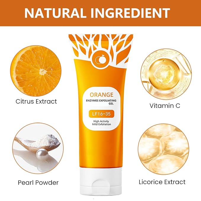 Orange Exfoliating Gel for Face & Body, Orange Exfoliante Scrub Peeling Gel, Exfoliating Cleansing Scrub, Deep Cleansing Moisturizing Facial Exfoliator, Remove Blackheads for All Types Skin (2pcs, 1)