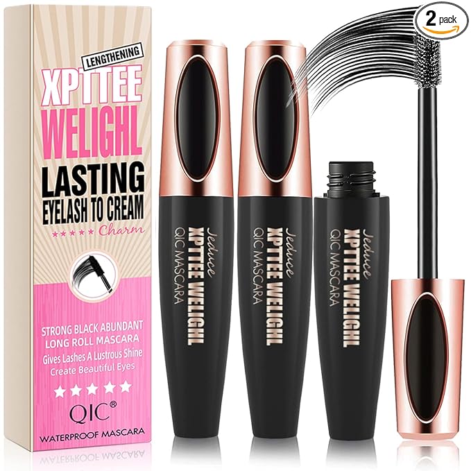 4D Silk Fiber Lash Mascara Extension - Voluminous, Waterproof & Smudge-Proof, Long-Lasting No Flaking, Natural No Clumping, All Day Exquisitely Full (2 Packs)