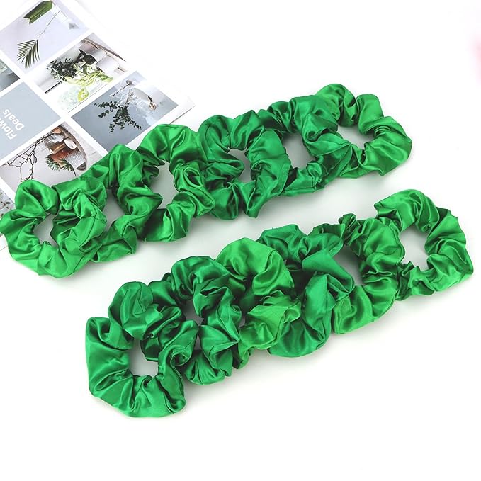 Silk Scrunchies for Women Girls 12 PCS Green Hair Scrunchies Silk Satin Hair Ties for Thick Hair Bulk Hair Ties Hair Accessories