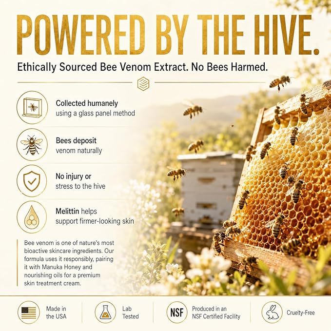 Vitamo Bee Venom Skin Treatment Cream | Face & Neck Wrinkle Moisturizer That Firms & Tightens | Made In USA | Hydrating Skin Restoration with Smoothing Effect | Instant Face Lift Cream, 2oz