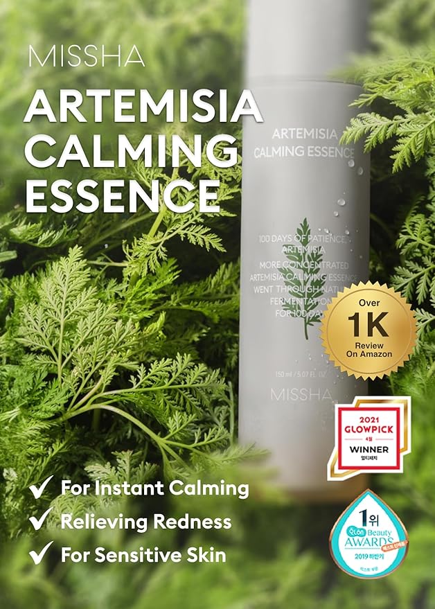 MISSHA Artemisia Calming Essence 5.07 Fl oz / 150ml - 100% Artemisia Annua Extract Facial Toner for Sensitive Skin, Korean Toner with Double-Fermented Mugwort, Soothes Redness & Acne