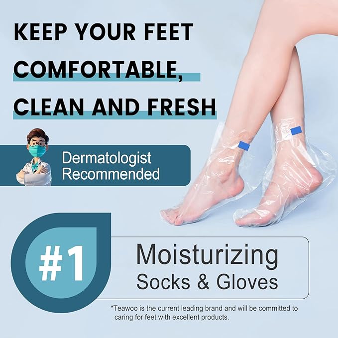 TEAWOO 200PCS Disposable Hand & Foot Mask Set, 100P Hand Masks + 100P Foot Masks with Stickers, Leak-Proof Moisturizing Covers for Paraffin Therapy & at-Home Skin Care (Feet Fit up to US 9)