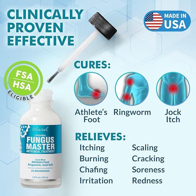 Ebanel Antifungal Cream Miconazole Athletes Foot Treatment, Cures Fungal Infection Leading to Nail Fungus, Jock Itch Cream with Undecylenic Acid, Tea Tree & Manuka Oil, Fast Itch Relief for Ringworm