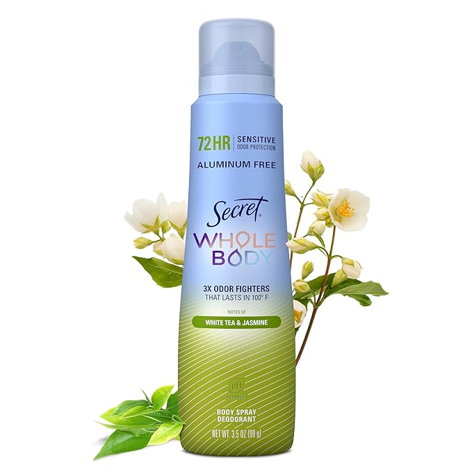 Secret Whole Body Deodorant for Women, Spray White Tea & Jasmine Scent, Aluminum Free Deodorant Spray, 72 HR Odor Protection, 3.5 oz