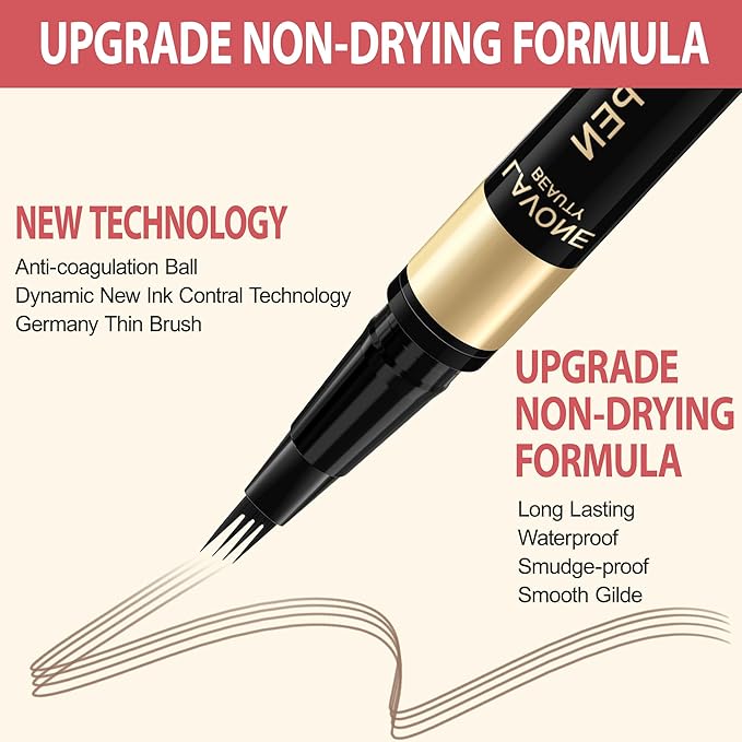 LAVONE Eyebrow Pen, 2-in-1 Eyebrow Pencils for Women with 4 Tip Microblading Eyebrow Pencil and Curved Precise Brow Pencil, Waterproof Eyebrow Pencil Create Full, Natural Hair-Like Brows, Brown
