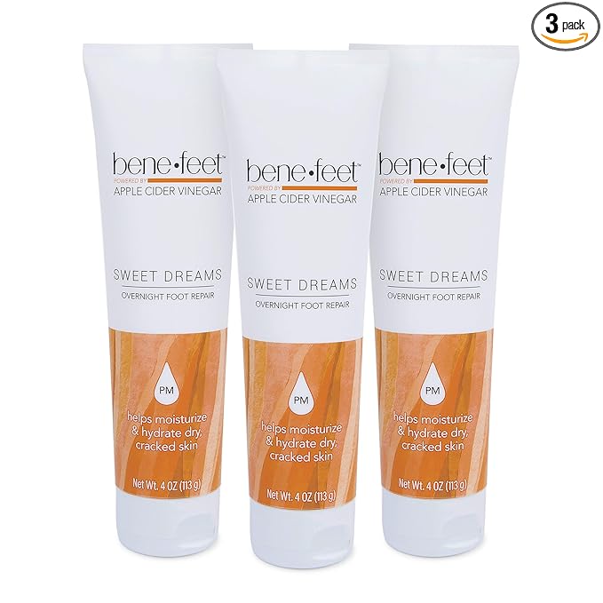 Benefeet Sweet Dreams Overnight Foot Repair - Night Cream for Detox, Moisturize & Soften Dry Cracked Skin, With Apple Cider Vinegar, Turmeric & Borage Oil, 4oz (3 Pack)