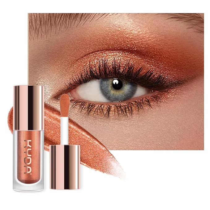 KYDA Liquid Glitter Eyeshadow, High Pigment Red Orange Metallic Glittery Finish, Soft Lightweight Creamy Formula, One-Swipe Coverage, Long-wearing Crease-Resistant Eyes Glitter Makeup, 0.25oz