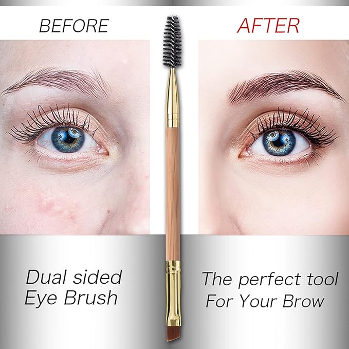 Duo Eyebrow and Eyelash Brush Set - Spoolie and Angled Brow Brush for Eye Makeup (5pcs, Yellow)