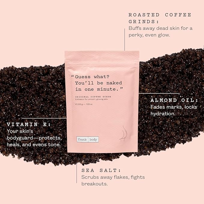 Frank Body Original Coffee Scrub, 7.05oz | Natural & Cruelty Free Exfoliating Body Scrub | Hydrating Vegan Scrub Skin Care For Stretch Marks, Acne, Cellulite | 1ct