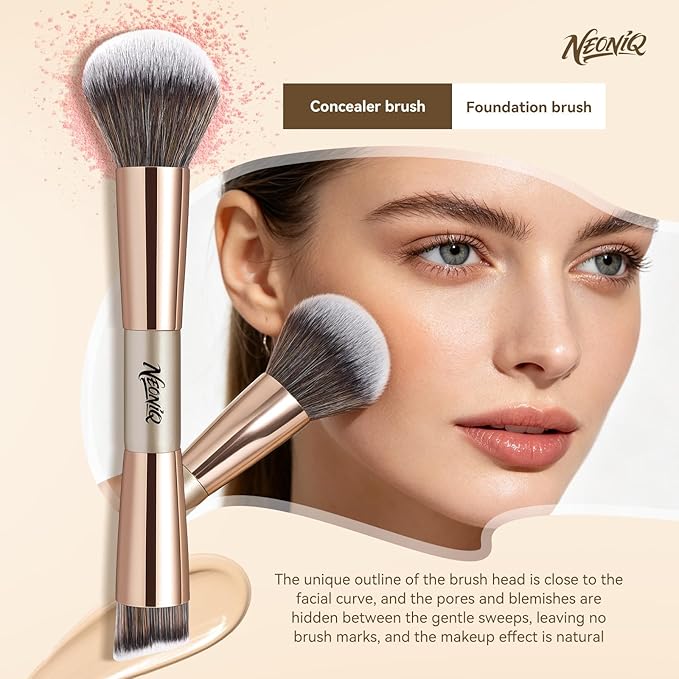 10 PCS Travel Makeup Brush Set With Bag, Makeup Brushes, Double-End Multi-functional Brushes for Foundation Powder Blush Eyeliner Eyeshadows, Professional Face Brush Set（Champagne Gold）