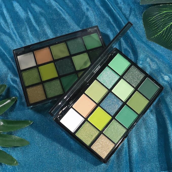 CAKAILA Smokey Green Eye Shadow Makeup Palette,15 Colors Bright Forest Emerald Dark Green Shimmer Matte Makeup Pallet,Long Lasting Waterproof for Daily and Halloween