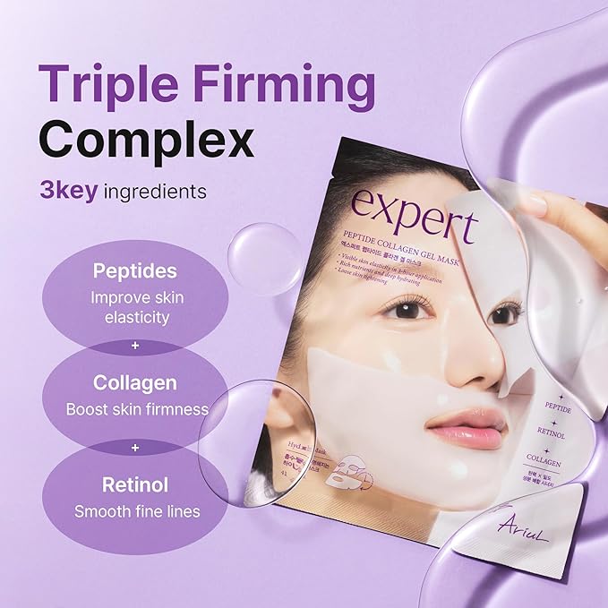 Ariul Expert Peptide Collagen Gel Mask – Firming Hydrogel Sheet Mask for Face, Hydrating & Elasticity Care, Korean Skincare (4 Sheets)