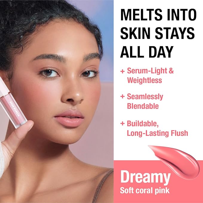 DEAR DAHLIA Petal Drop Liquid Blush (Dreamy) - Natural Dewy Glow Serum Blush, Buildable & Blendable, Sheer Watercolor Finish, Vegan Korean Makeup for Cheeks, 0.14 oz