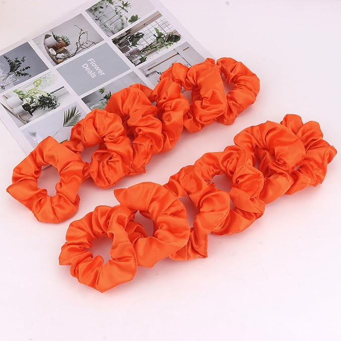 Silk Satin Scrunchies for Women Girls 12 PCS Orange Hair Scrunchies Silk Satin Hair Ties for Thick Hair Bulk Hair Ties Hair Accessories
