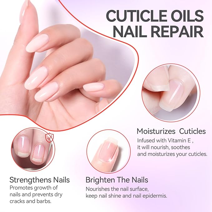 Gelike EC Nail Cuticle Oil - Pomegranate Scent Dual Color Nail Moisturizing With Natural Jojoba Vitamin B & E for Nail Bed ＆ Damaged Nails Repair Treatment - Cuticle Cream for Nail Growth and Strength