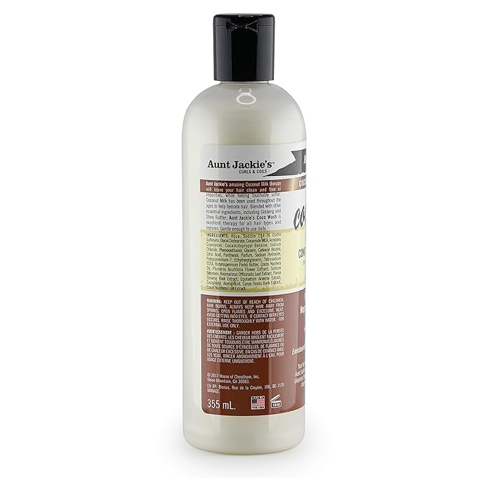 Aunt Jackie's Coconut Crème Recipes Coco Wash Hair Conditioning Cleanser, Cleans, Conditions and Softens Dry Brittle Curly Hair, 12 oz