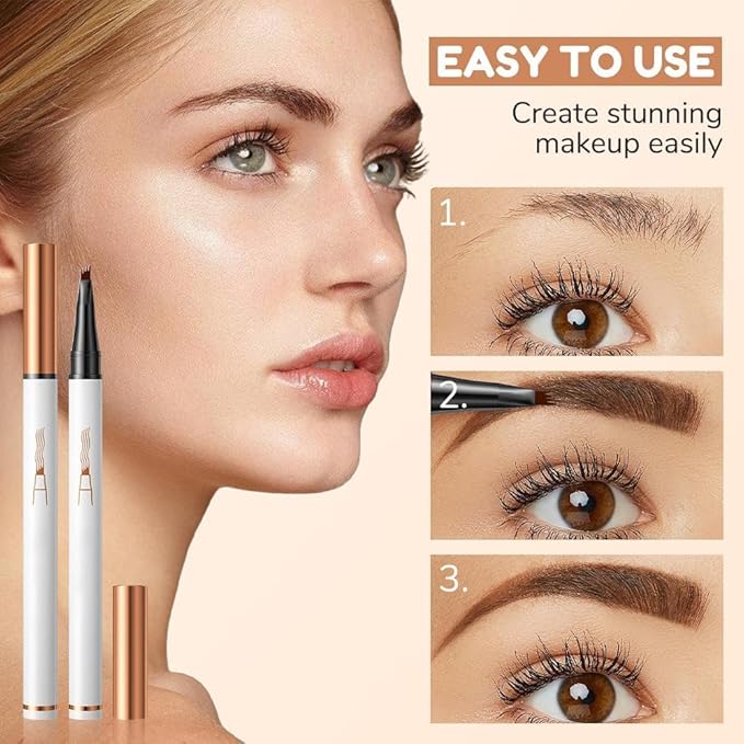 2 Pcs Microblading Eyebrow Pen, 2026 Upgraded 3D Waterproof 4-Tip Eyebrow Pencil, Natural Makeup Long-Lasting Fine Stroke Magic Eyebrow Pencil for Women Stay on All Day (Light Brown(2 Pcs))