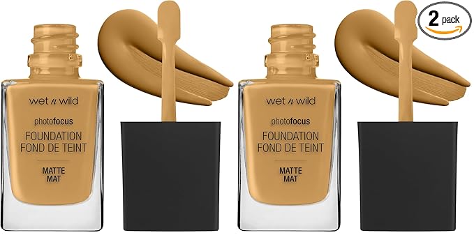 Wet n Wild Photo Focus Matte Liquid Foundation Amber Beige, Vegan & Cruelty-Free (Pack of 2)